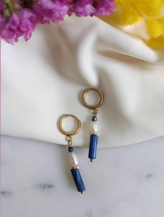 Boucles en acier inoxydable et perle d'eau douce - Azul