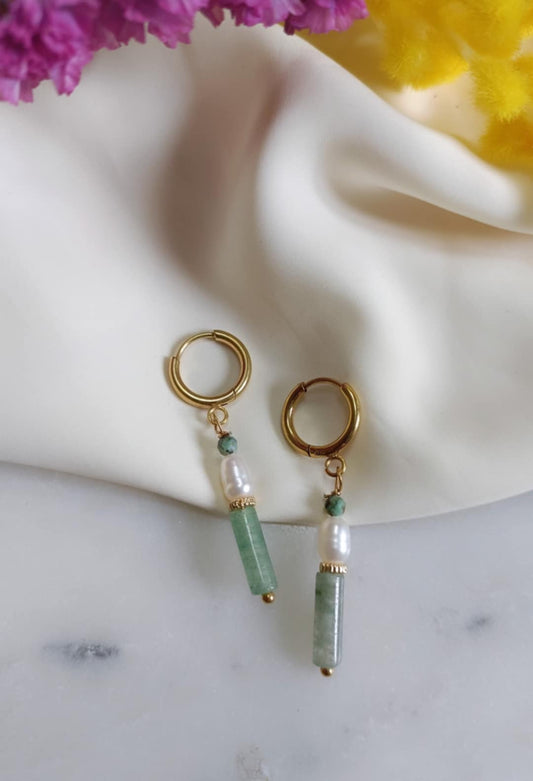 Boucles en acier inoxydable et perle d'eau douce - Aventure