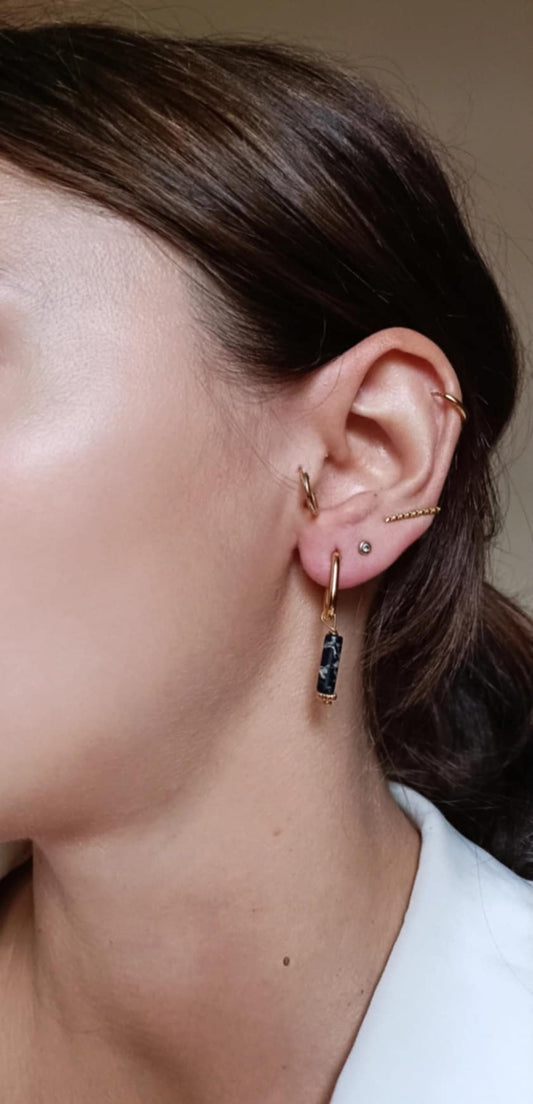 Boucles d'oreilles en acier inoxydable - Sacha pierre semi précieuse onyx marbrée