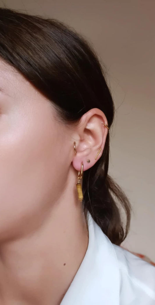 Boucles d'oreilles en acier inoxydable - Sacha pierre semi précieuse oeil de tigre