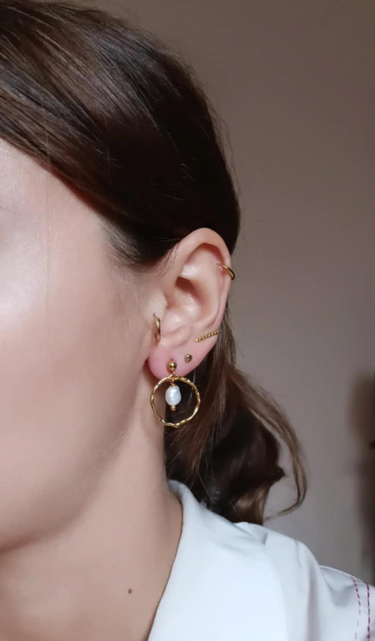 Boucles d'oreilles en acier inoxydable et perle d'eau douce - Nano