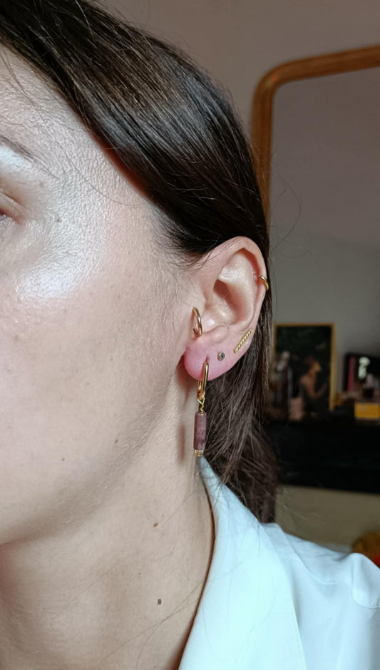 Boucles d'oreilles en acier inoxydable - Sacha pierre semi précieuse sugilite