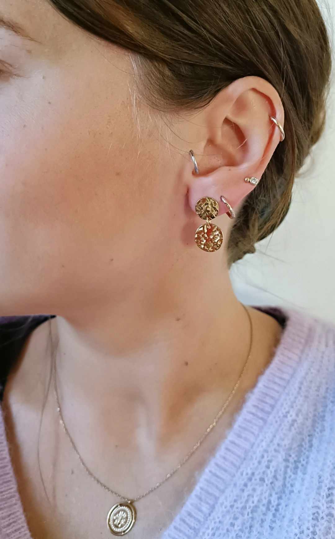 Boucle d'oreilles en acier inoxydable martelées - Noé