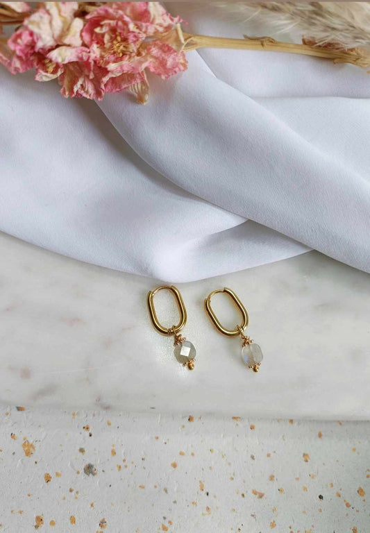 Boucles d'oreilles en acier inoxydable et pierre de lune - Bridget