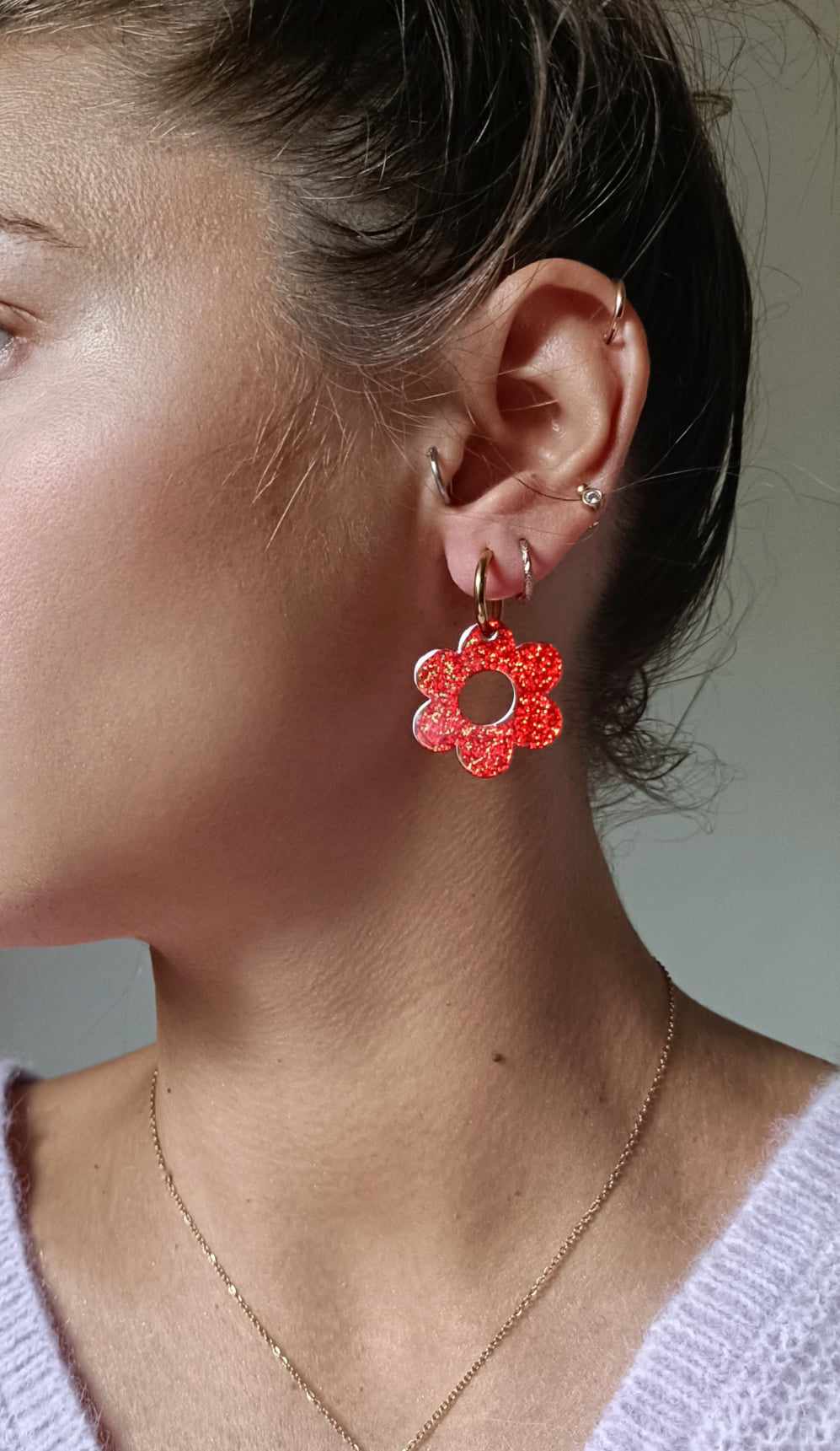 Boucles d'oreilles en acier inoxydable et résine glitter - Glitter red