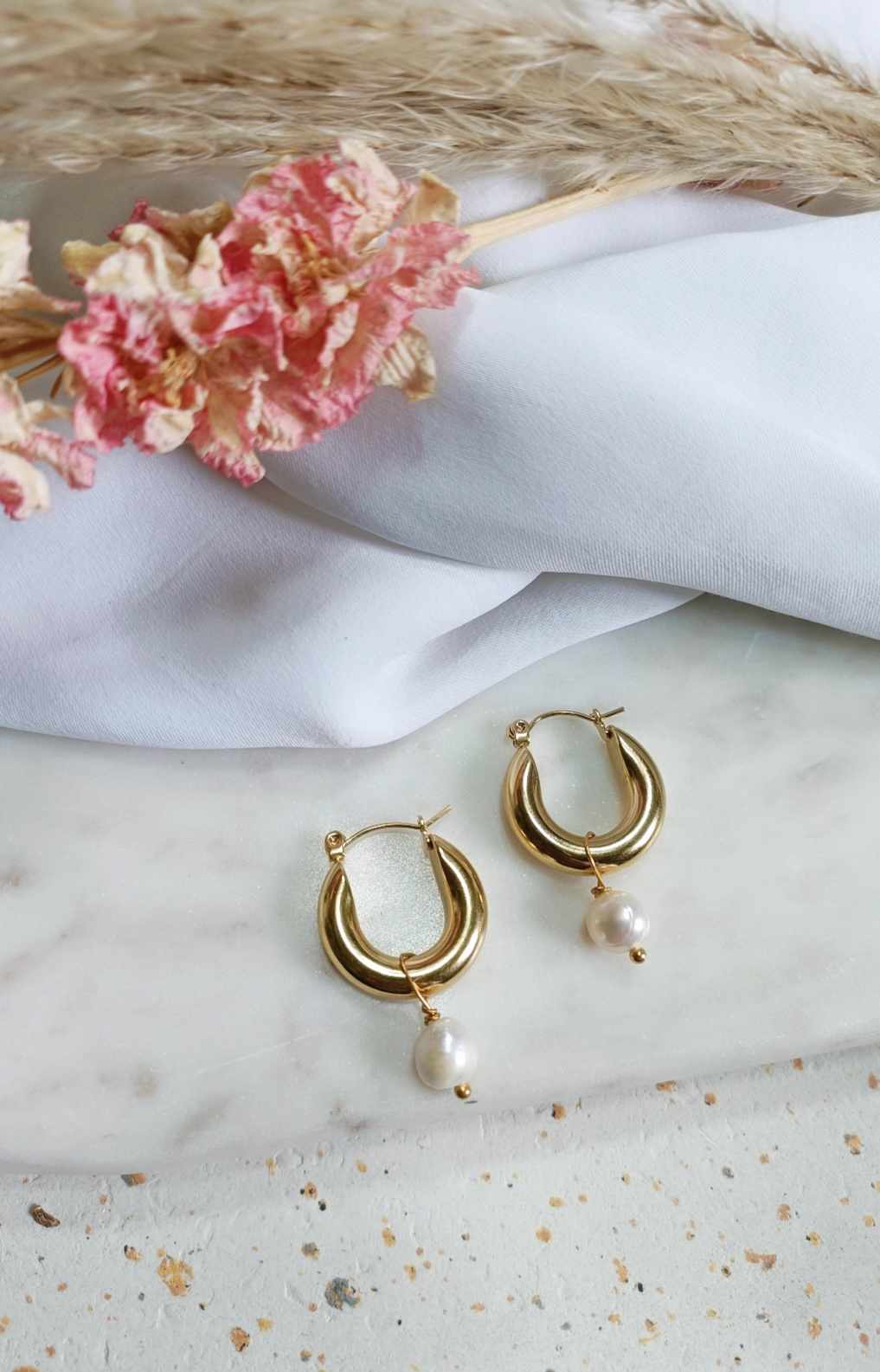 Boucles d'oreilles en acier inoxydable et perle d'eau douce - Danny