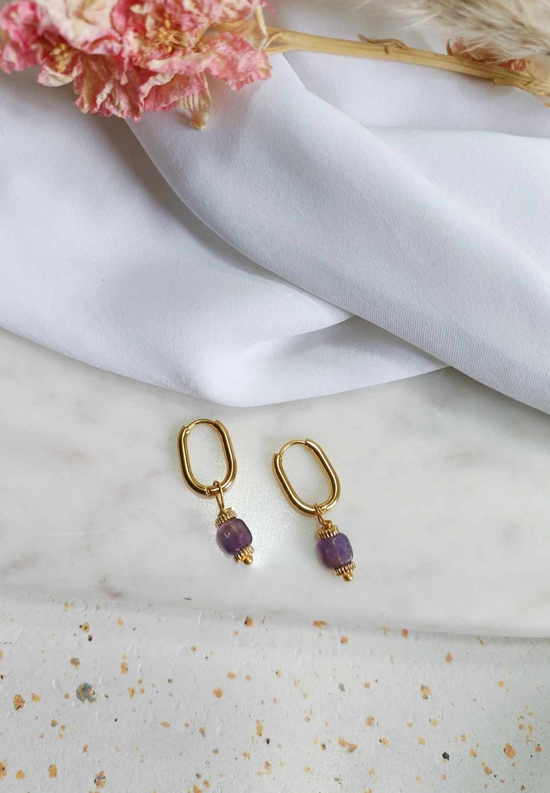 Boucles d'oreilles en acier inoxydable et améthyste - Bridget
