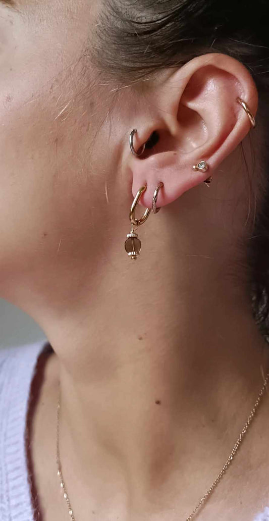 Boucles d'oreilles en acier inoxydable et pierre semi précieuse quartz fumé - Bridget