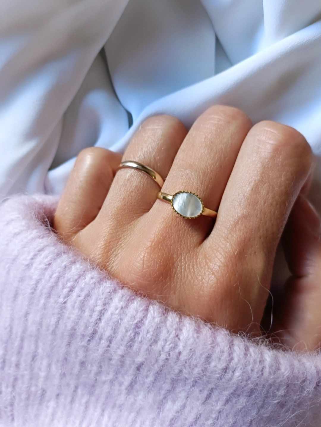 Bague en acier inoxydable et pierre de nacre - Camille