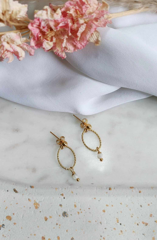 Boucles d'oreilles en acier inoxydable et perle de verre - Louisa