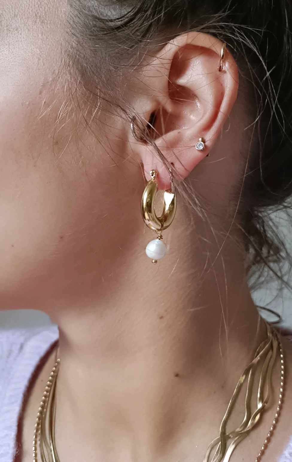 Boucles d'oreilles en acier inoxydable et perle d'eau douce - Danny