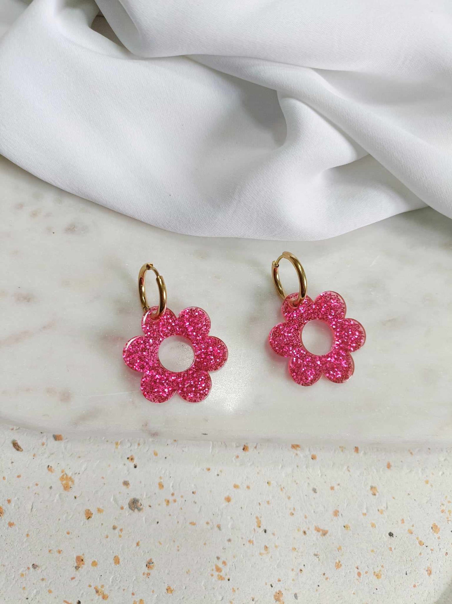 Boucles d'oreilles en acier inoxydable et résine glitter - Glitter pink