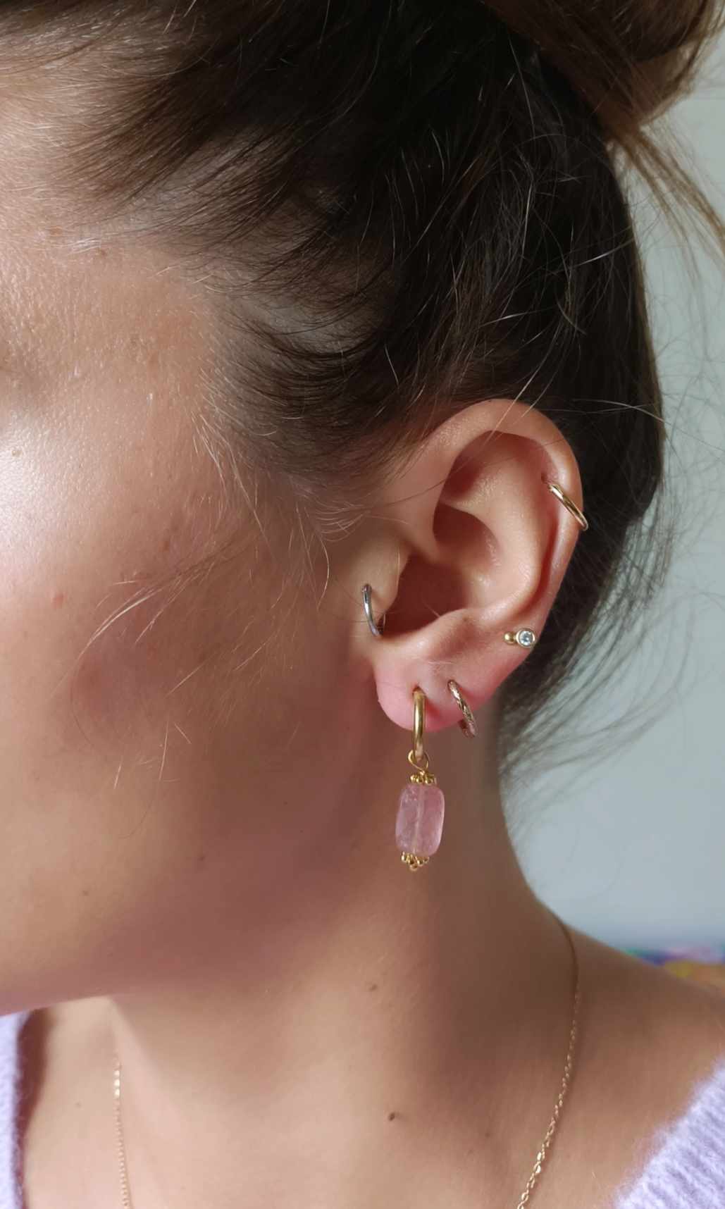 Boucles d'oreilles en acier inoxydable et quartz rose - Sidonie