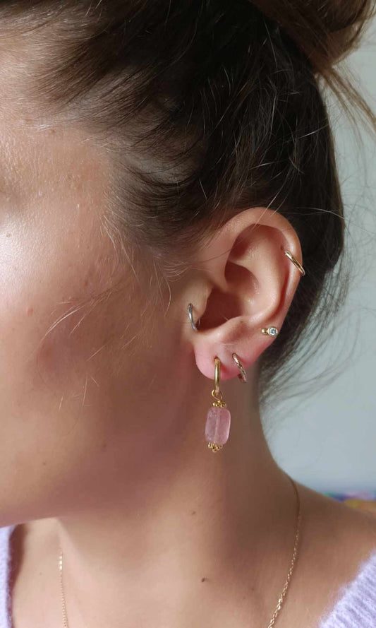 Boucles d'oreilles en acier inoxydable et quartz rose - Sidonie