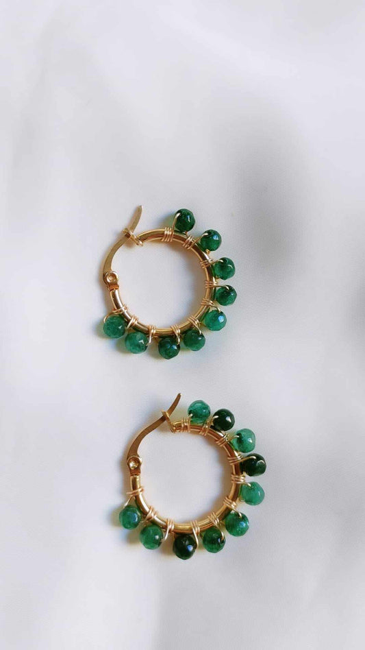 Boucles d'oreilles acier inoxydable et agate verte - Torie