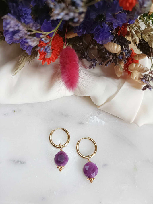 Boucles d'oreilles en acier inoxydable - Sidonie violette
