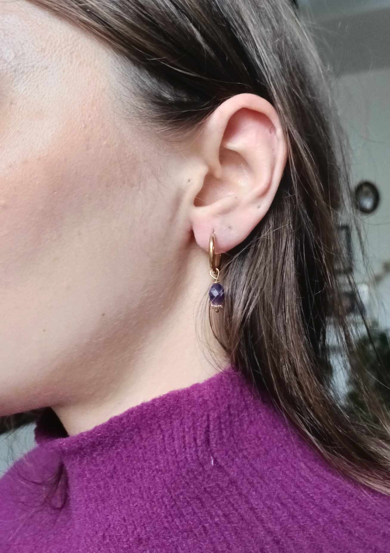 Boucles d'oreilles en acier inoxydable - Sidonie améthyste