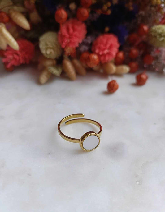 Bague en acier inoxydable et pierre de nacre - Tina
