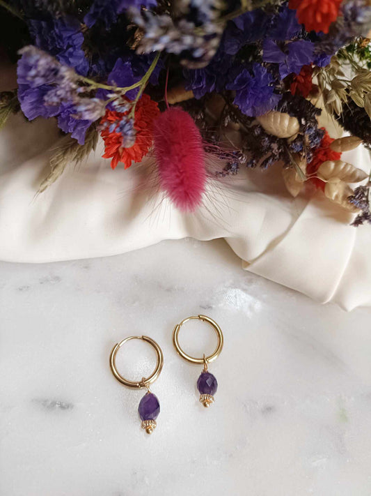 Boucles d'oreilles en acier inoxydable - Sidonie améthyste