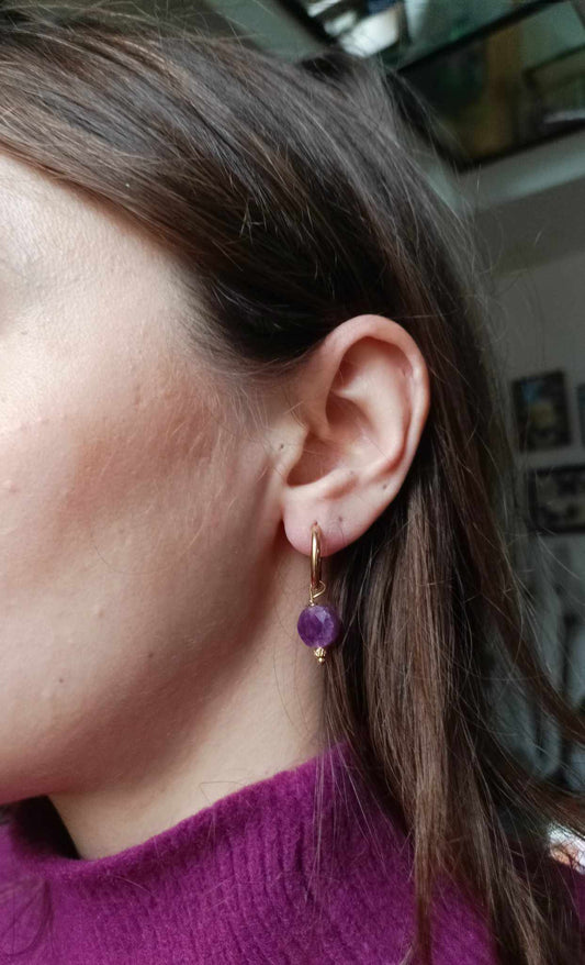 Boucles d'oreilles en acier inoxydable - Sidonie violette