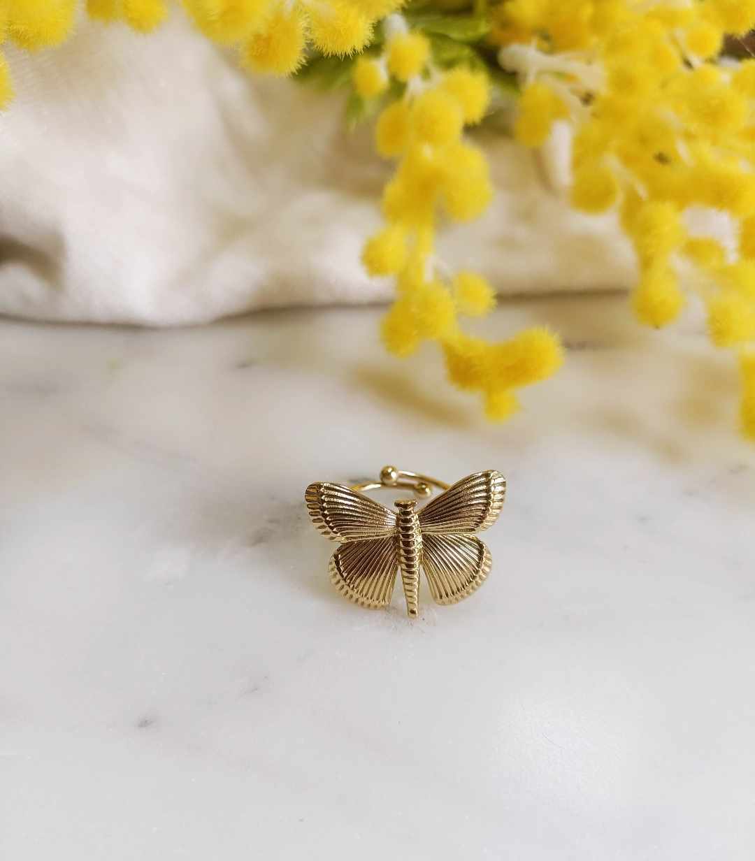 Bague en acier inoxydable - Papillon