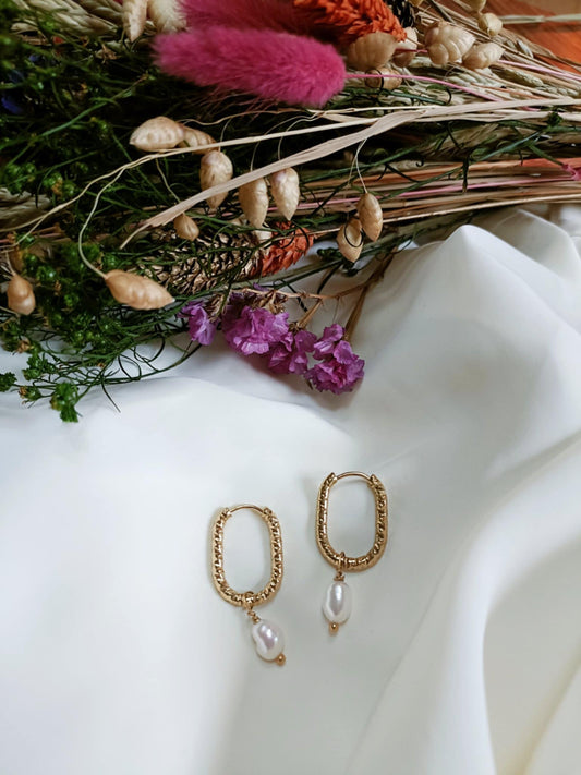 Boucles d'oreilles en acier inoxydable et perle d'eau douce - Bloom