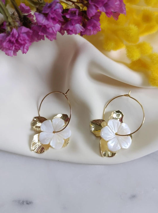 Boucles en acier inoxydable et nacre - Hibiscus - Interchangeables