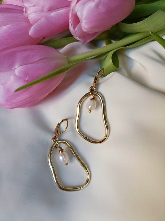 Boucles d'oreilles en laiton doré et acier inoxydable - Modèle Céleste