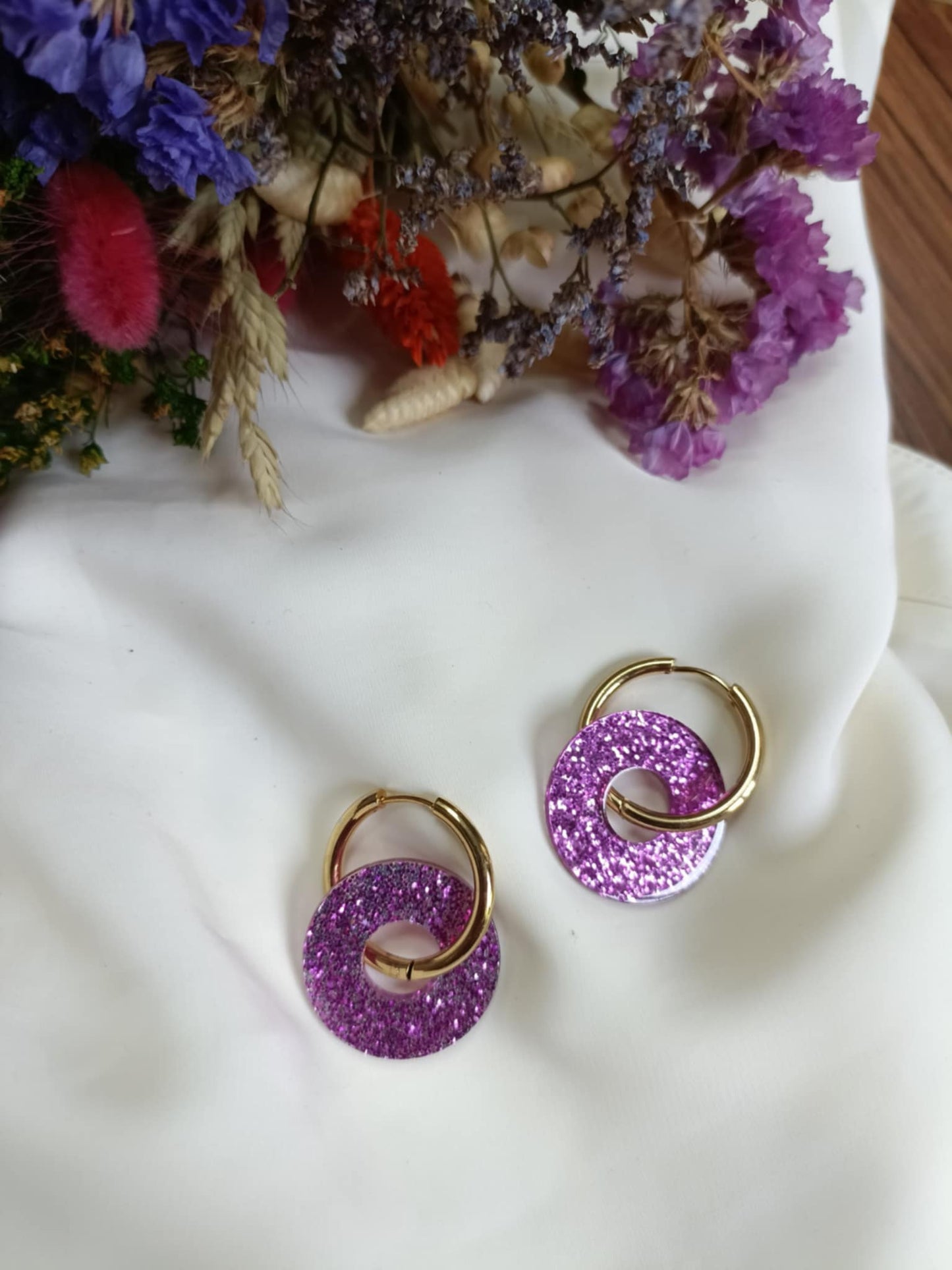 Boucles d'oreilles en acier inoxydable et résine - Ninette