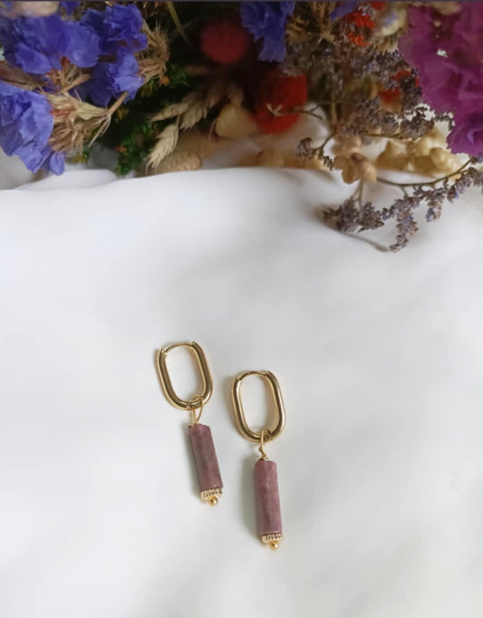 Boucles d'oreilles en acier inoxydable - Sacha pierre semi précieuse sugilite