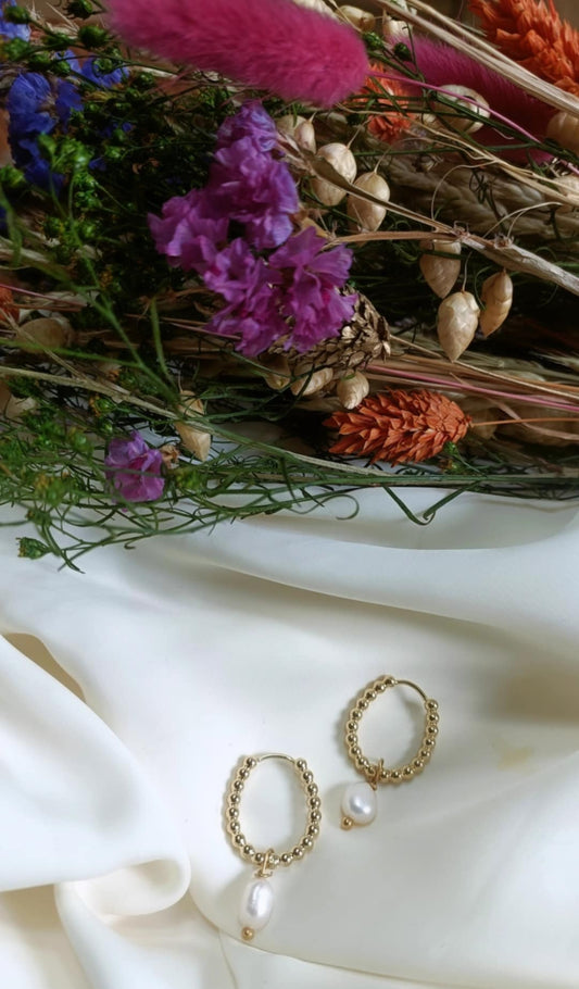 Boucles d'oreilles en acier inoxydable et perle d'eau douce - Rosie