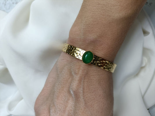 Jonc en laiton doré à l'or fin martelé - Amy jade