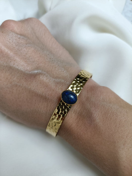 Bracelet jonc en laiton doré à l'or fin - Amy lapis lazuli