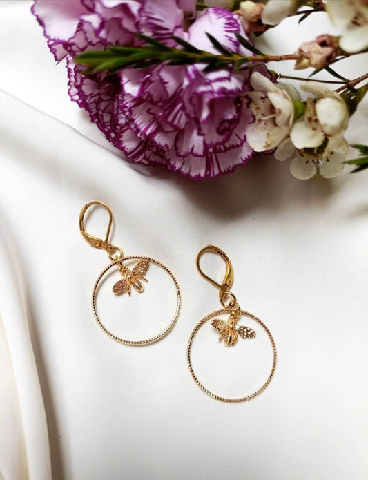 Boucles d'oreilles en acier inoxydable et laiton doré à l'or fin - Modèle Abee