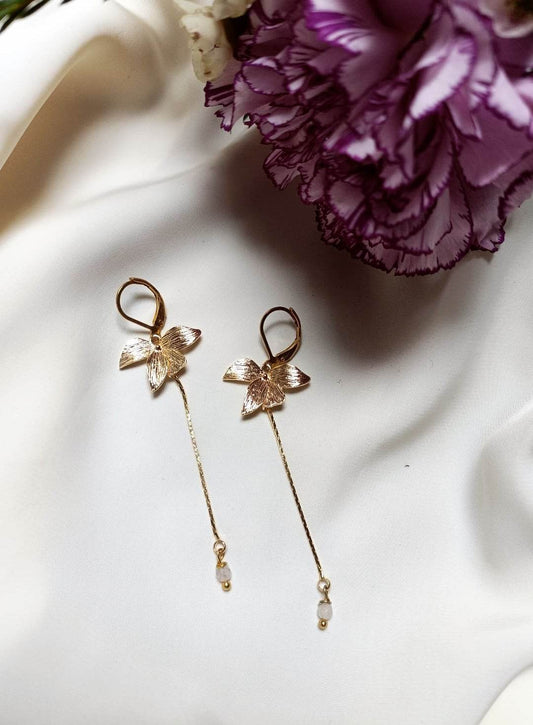 Boucles d'oreilles en acier inoxydable et laiton doré à l'or fin - Modèle Camélia