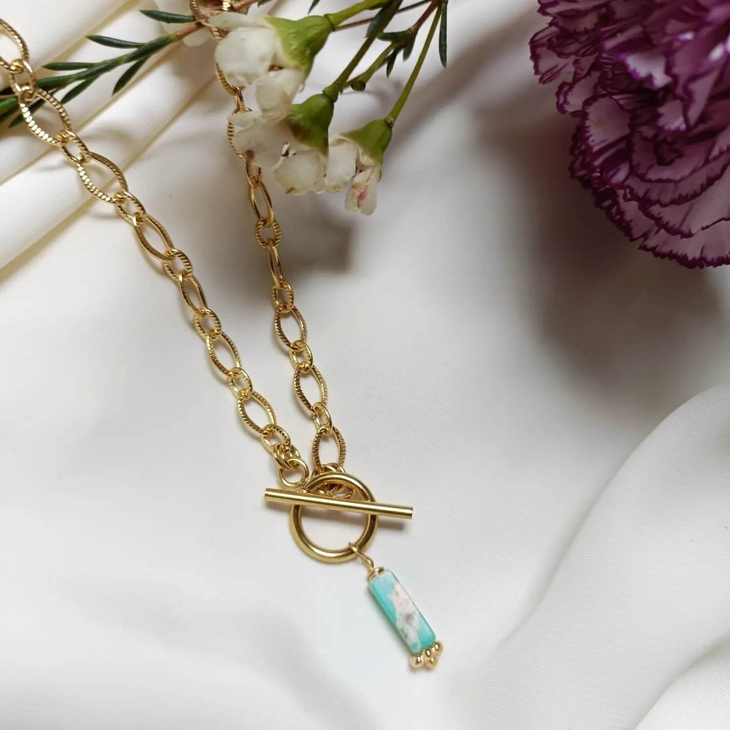 Collier en acier inoxydable - Terrazzo bleu