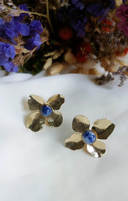 Boucles d'oreilles en laiton doré à l'or fin - Pensée - interchangeables