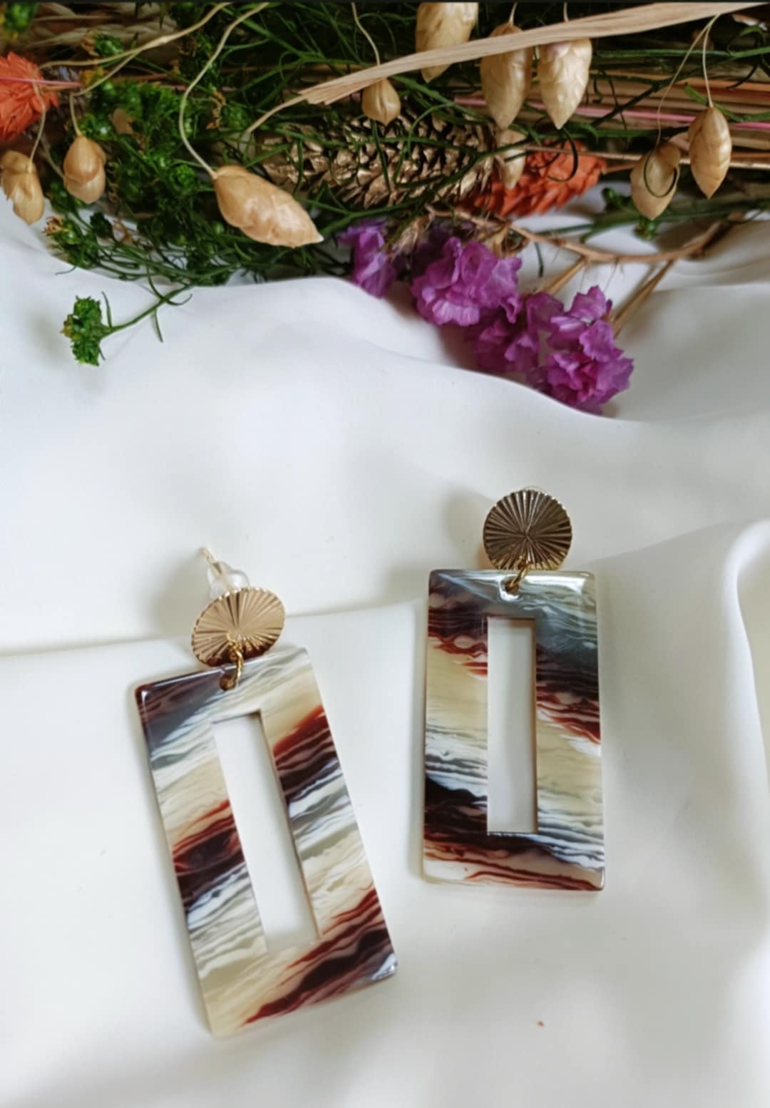 Boucles d'oreilles en acier inoxydable et résine - Colette