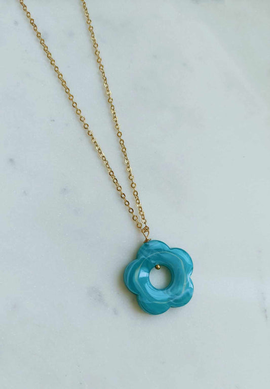Collier en acier inoxydable et fleur en résine- Janis