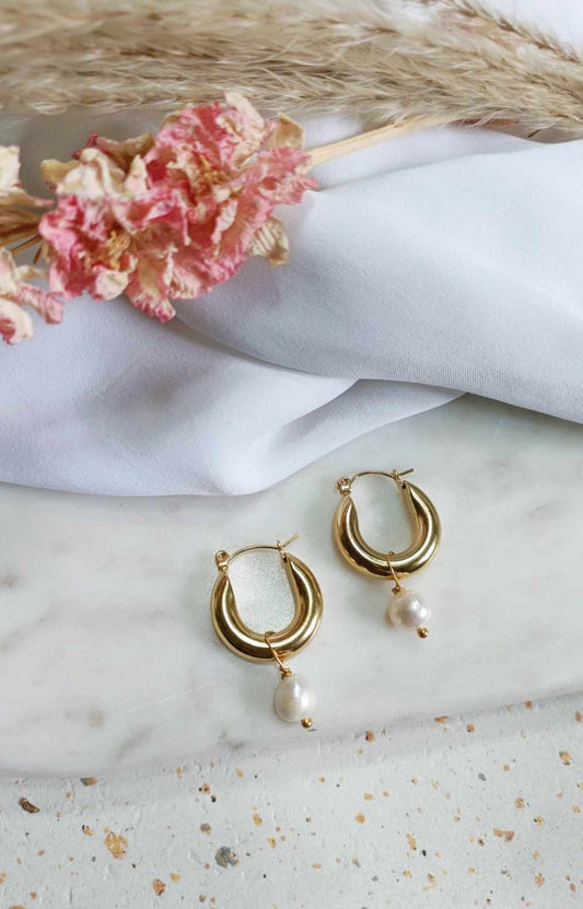 Boucles d'oreilles en acier inoxydable et perle d'eau douce - Danny