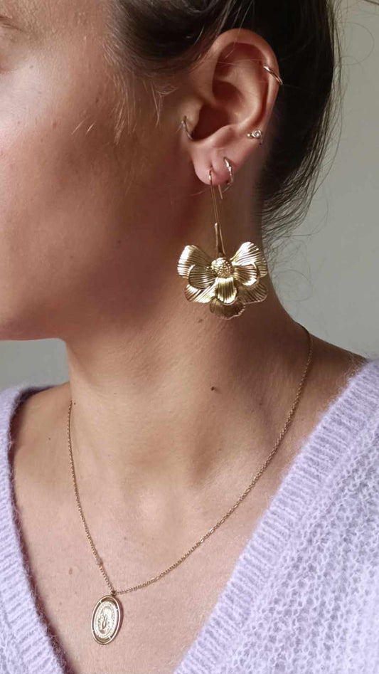 Boucles d'oreilles en acier inoxydable - Fleur