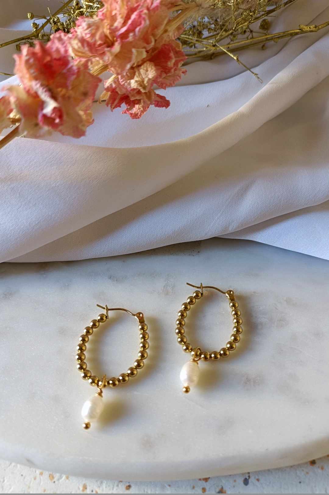 Boucles d'oreilles en acier inoxydable et perles d'eau douce - Annick