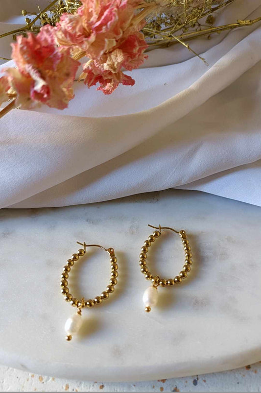 Boucles d'oreilles en acier inoxydable et perles d'eau douce - Annick