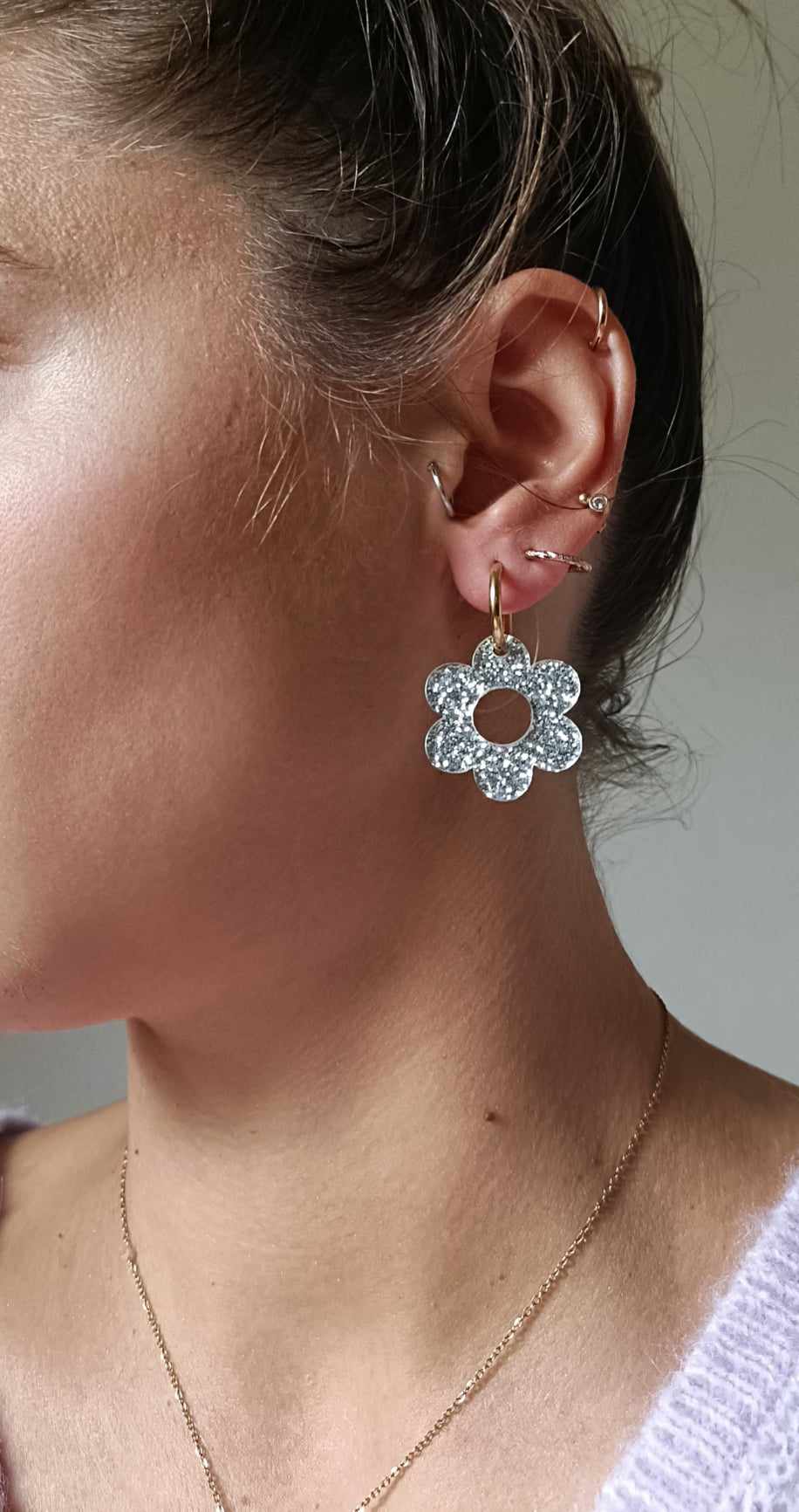 Boucles d'oreilles en acier inoxydable et résine glitter -  Glitter  silver
