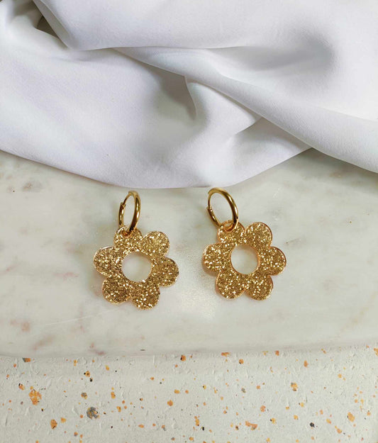 Boucles d'oreilles en acier inoxydable et résine glitter -  Glitter gold