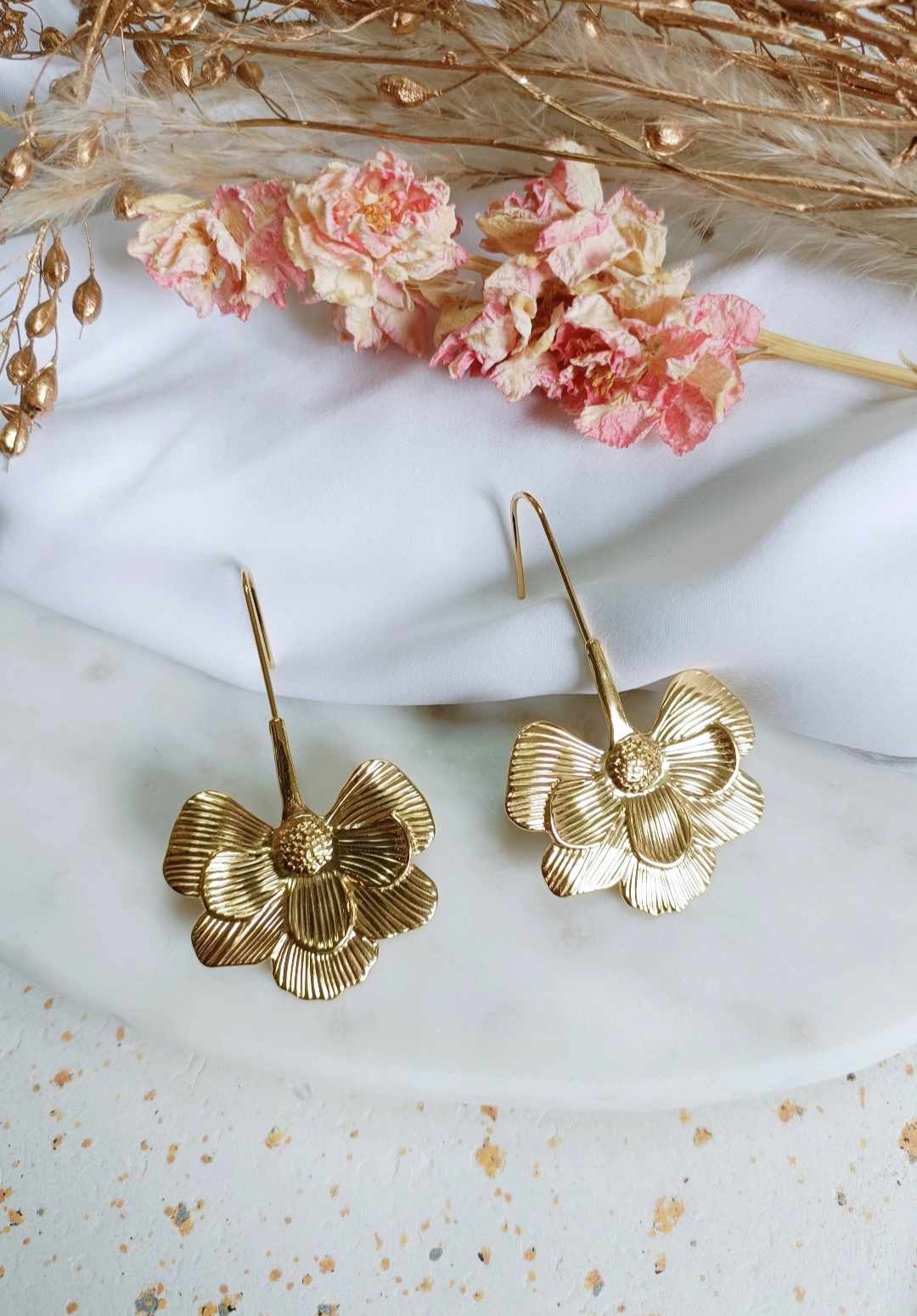 Boucles d'oreilles en acier inoxydable - Fleur