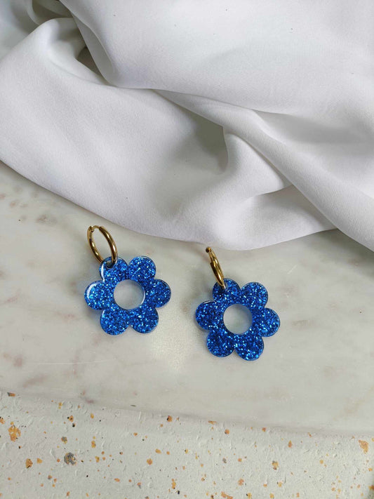 Boucles d'oreilles en acier inoxydable et résine glitter -  Glitter blue