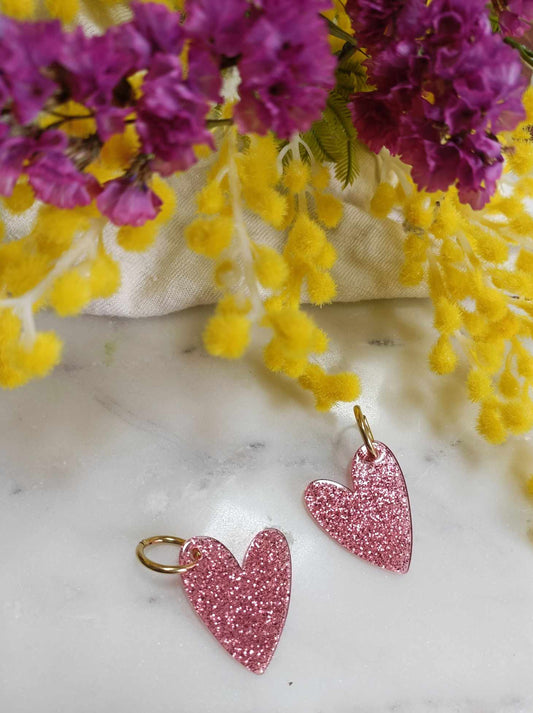 Boucles d'oreilles en acier inoxydable et résine glitter -  Coeur