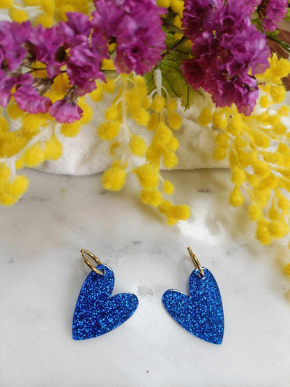 Boucles d'oreilles en acier inoxydable et résine glitter -  Coeur
