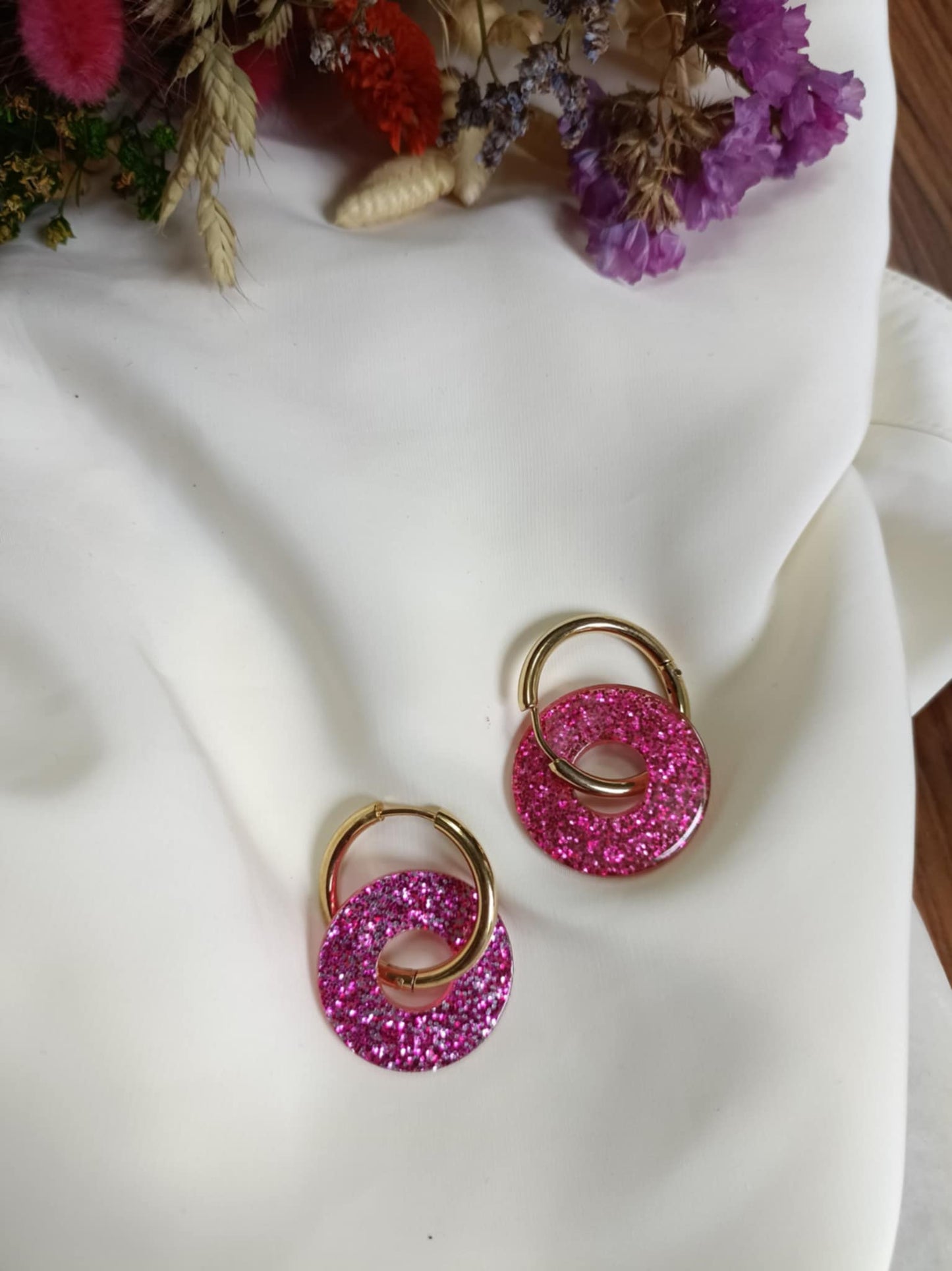 Boucles d'oreilles en acier inoxydable et résine - Ninette